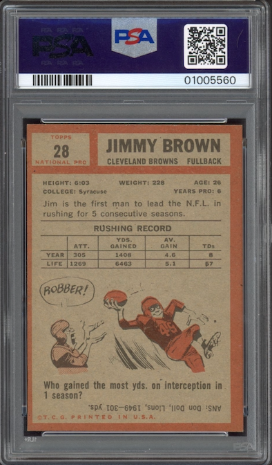 1962 Topps #28 Jim Brown PSA NM-MT 8