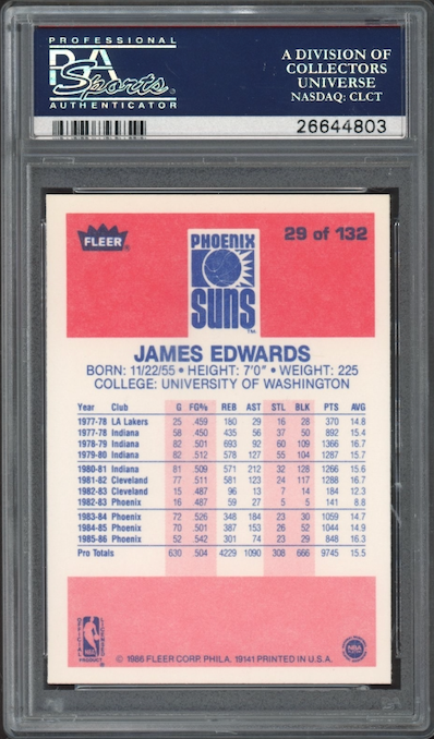 1986 Fleer #29 James Edwards PSA 9