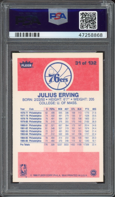 1986 Fleer #31 Julius Erving PSA 9