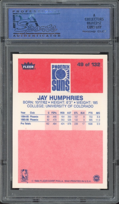 1986 Fleer #49 Jay Humphries PSA 9