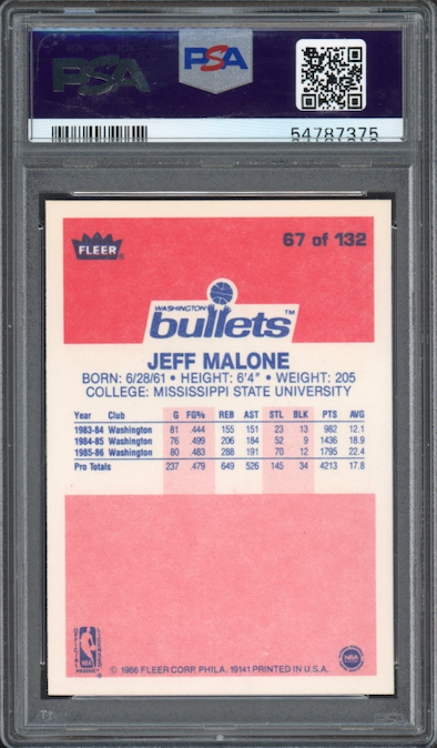 1986 Fleer #67 Jeff Malone PSA 9