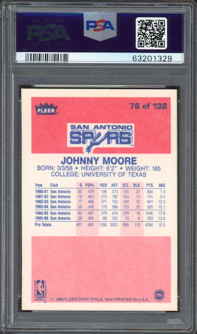 1986 Fleer #76 Johnny Moore PSA 9