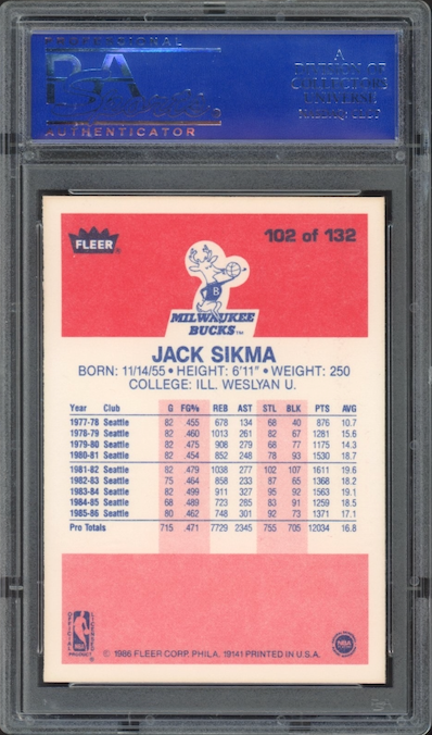 1986 Fleer #102 Jack Sikma PSA 9