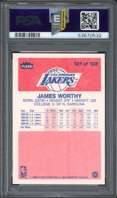 1986 Fleer #131 James Worthy PSA 9
