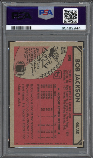 1980 Topps #398 Bob Jackson PSA 7