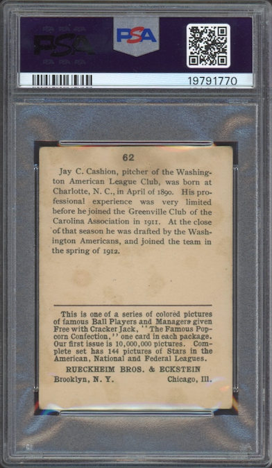 1914 Cracker Jack #62 Jay Cashion PSA VG-EX 4