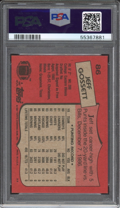 1987 Topps #86 Jeff Gossett PSA 8