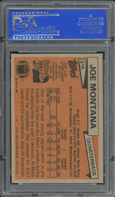 1981 Topps #216 Joe Montana ROOKIE PSA NM-MT 8