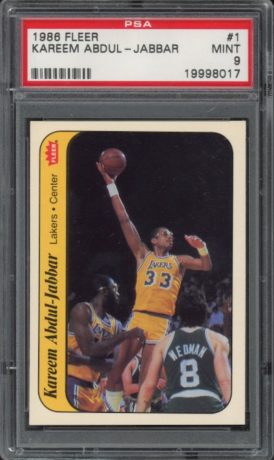 1986 Fleer Sticker #1 Kareem Abdul-Jabbar PSA 9
