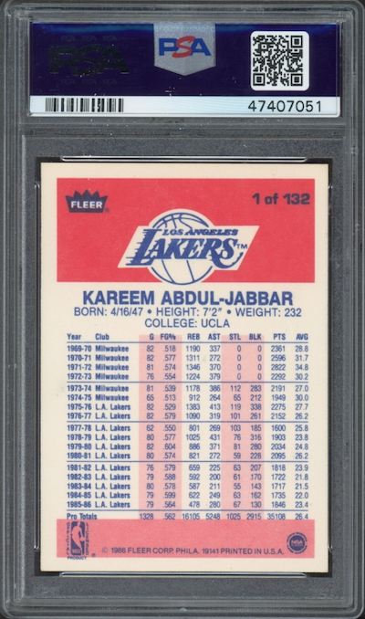 1986 Fleer #1 Kareem Abdul-Jabbar PSA 9