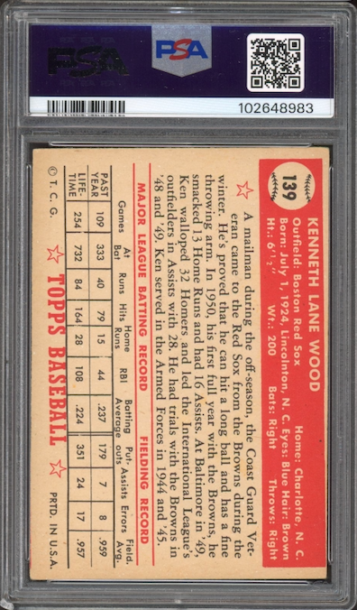 1952 Topps #139 Ken Wood PSA VG-EX 4