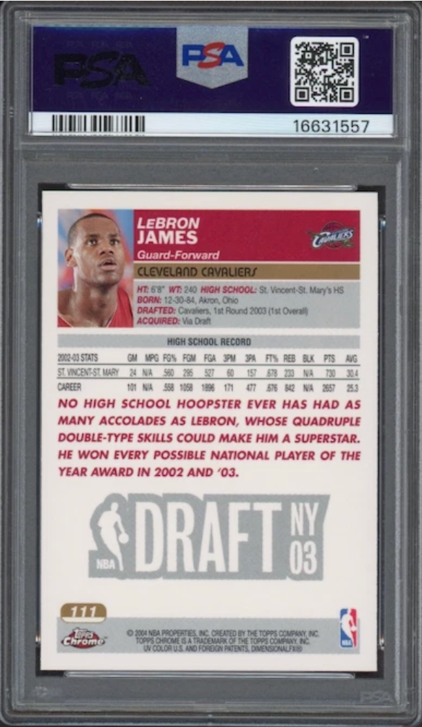 2003 Topps Chrome #111 Lebron James ROOKIE PSA GEM MINT 10