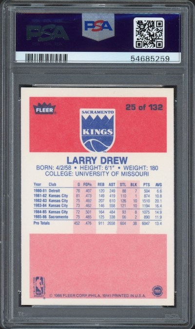 1986 Fleer #25 Larry Drew PSA 9