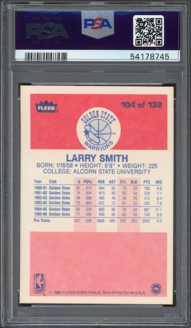 1986 Fleer #104 Larry Smith PSA 9