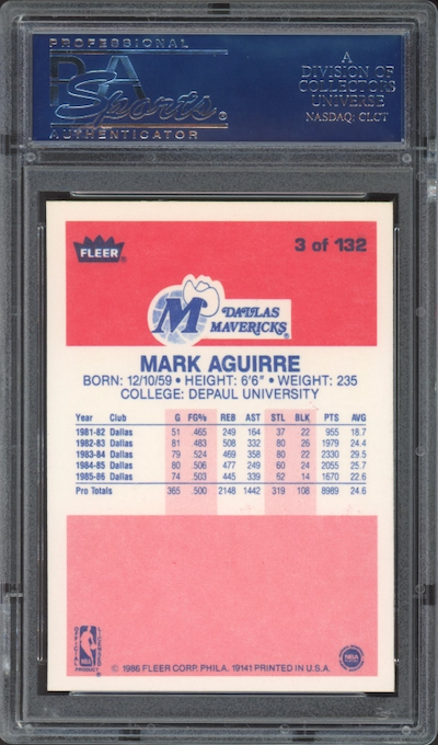 1986 Fleer #3 Mark Aguirre PSA 9