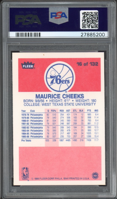 1986 Fleer #16 Maurice Cheeks PSA 9