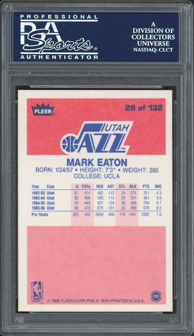 1986 Fleer #28 Mark Eaton PSA 9