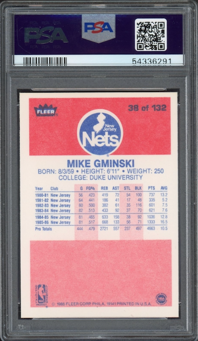 1986 Fleer #38 Mike Gminski PSA 9