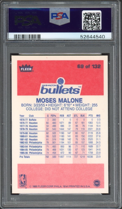 1986 Fleer #69 Moses Malone PSA 9