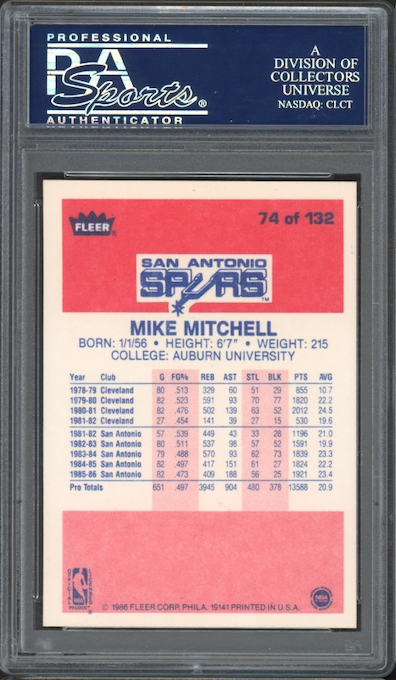 1986 Fleer #74 Mike Mitchell PSA 9