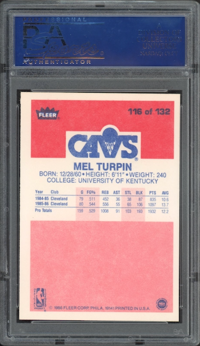 1986 Fleer #116 Melvin Turpin PSA 9