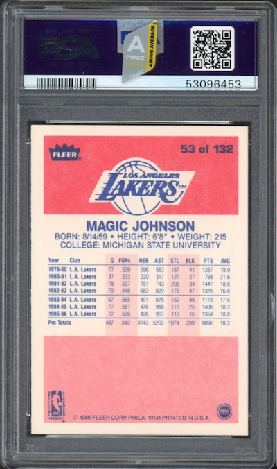 1986 Fleer #53 Magic Johnson PSA 9