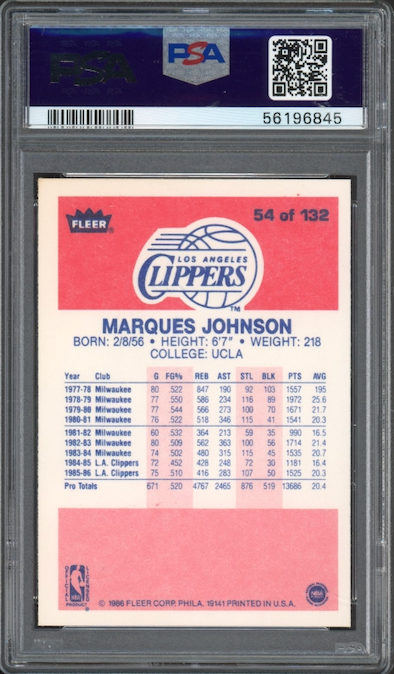 1986 Fleer #54 Marques Johnson PSA 9