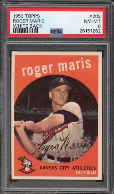 1959 Topps #202 Roger Maris White Back PSA NM-MT 8