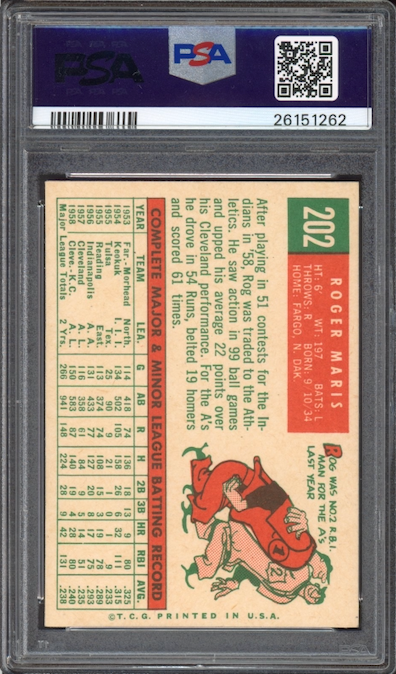 1959 Topps #202 Roger Maris White Back PSA NM-MT 8