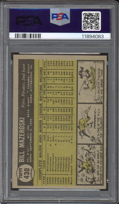 1961 Topps #430 Bill Mazeroski PSA MINT 9
