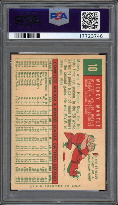 1959 Topps #10 Mickey Mantle PSA 8
