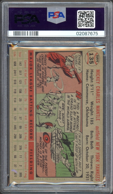 1956 Topps #135 Mickey Mantle Gray Back PSA NM-MT 8