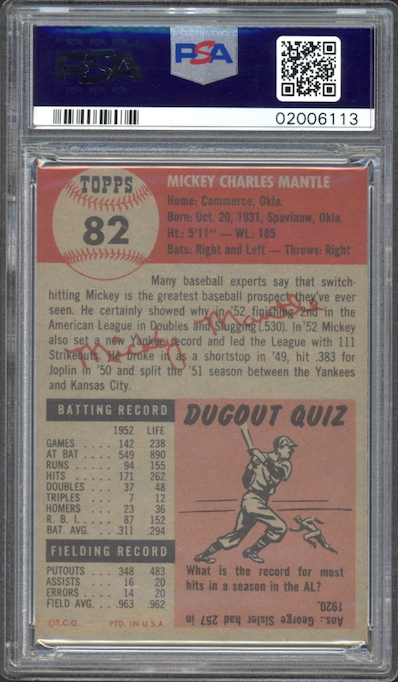 1953 Topps #82 Mickey Mantle PSA NM-MT 8