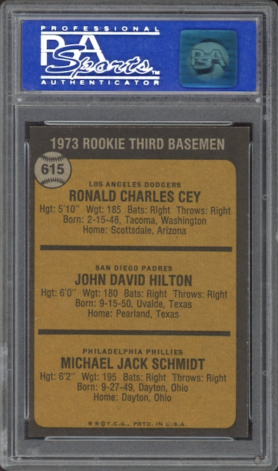 1973 Topps #615 Rookie Third Basemen Mike Schmidt ROOKIE PSA MINT 9