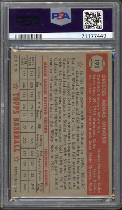 1952 Topps #195 Orestes Minoso ROOKIE PSA VG 3