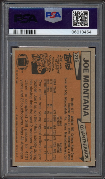 1981 Topps #216 Joe Montana PSA 10