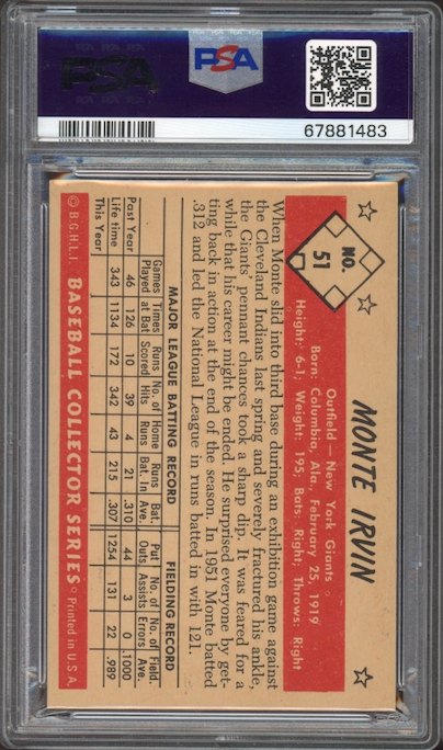 1953 Bowman Color #51 Monte Irvin PSA NM-MT+ 8.5