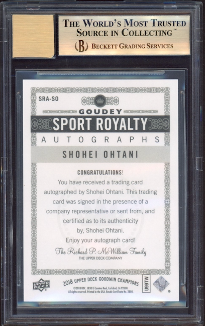 2018 UD Goodwin Champions Goudey Sport Royalty Autos #IRASO Shohei Ohtani ROOKIE BGS GEM MINT 9.5 AUTO 10