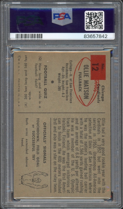 1954 Bowman #12 Ollie Matson PSA MINT 9