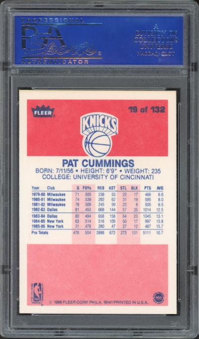 1986 Fleer #19 Pat Cummings PSA 9