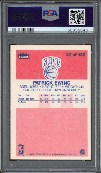 1986 Fleer #32 Patrick Ewing PSA 9