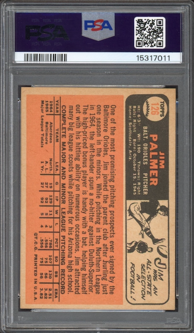 1966 Topps #126 Jim Palmer ROOKIE PSA NM-MT 8