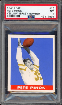1948 Leaf #16 Pete Pihos ROOKIE Yellow Jersey Number PSA NM 7