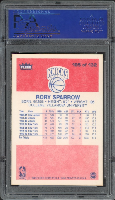 1986 Fleer #105 Rory Sparrow PSA 9