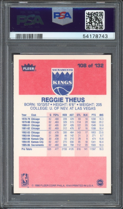 1986 Fleer #108 Reggie Theus PSA 9
