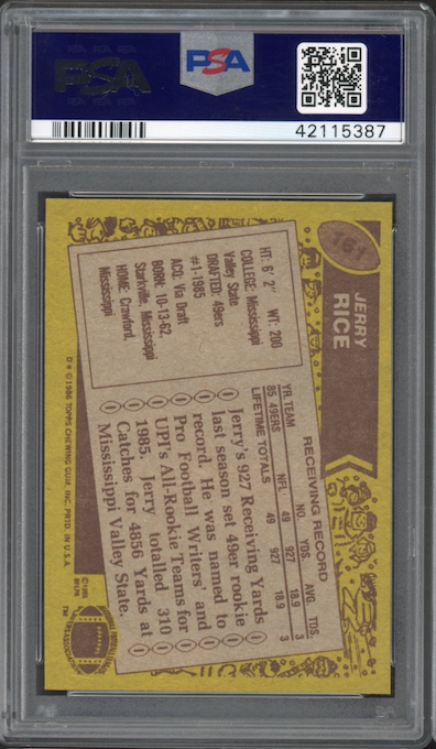 1986 Topps #161 Jerry Rice ROOKIE PSA NM-MT 8