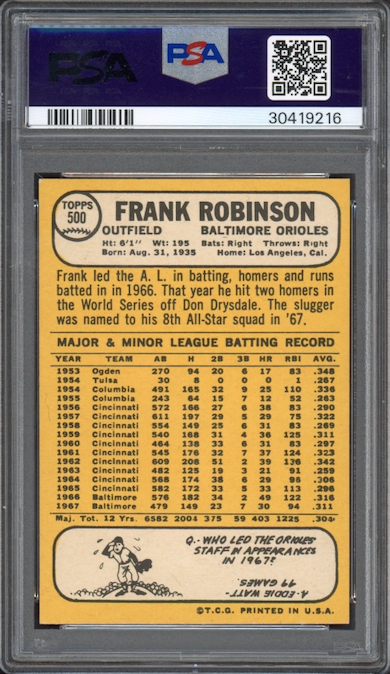 1968 Topps #500 Frank Robinson PSA MINT 9