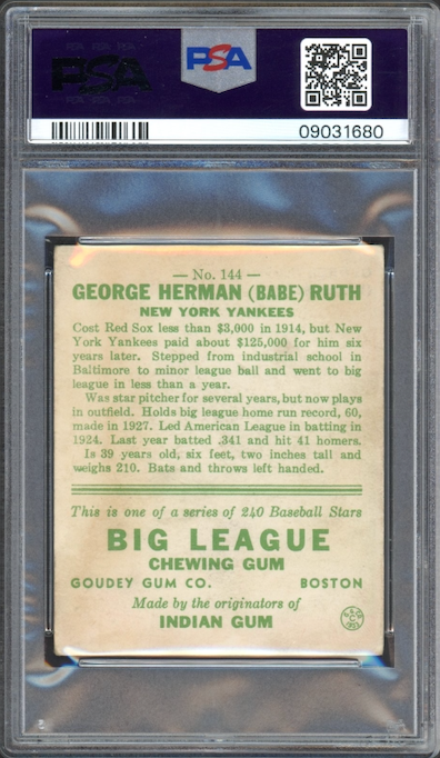 1933 Goudey #144 Babe Ruth PSA EX 5