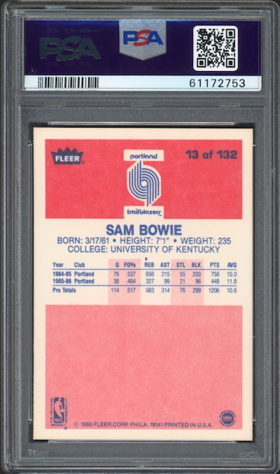1986 Fleer #13 Sam Bowie PSA 9