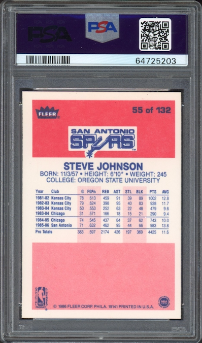 1986 Fleer #55 Steve Johnson PSA 9